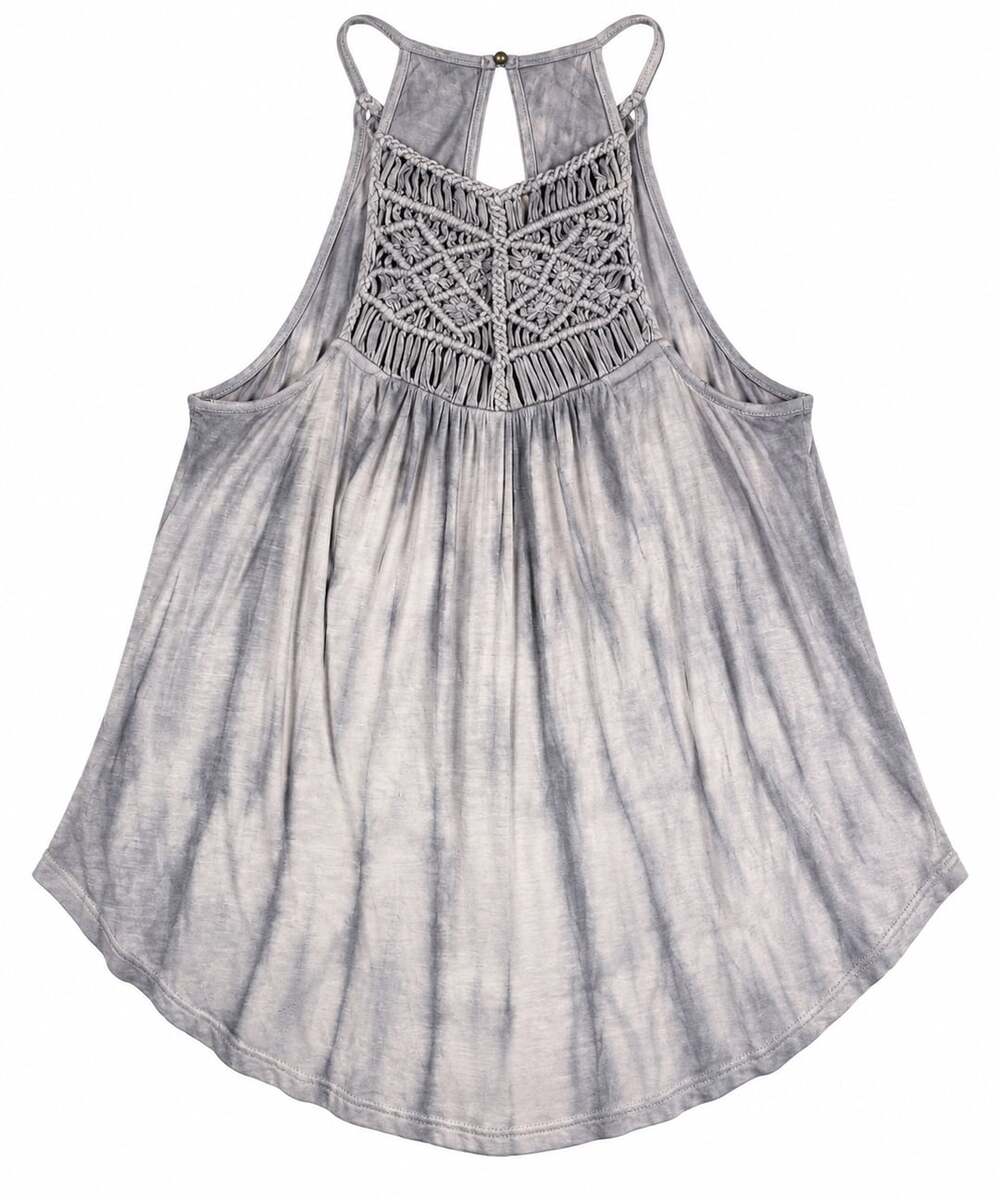 American Eagle Outfitters Soft and Sexy Tank Top Grey Tie Dye Macrame Back Size